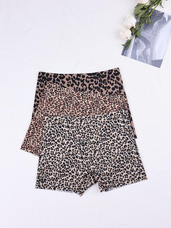 LGBTQ+ Women's 3pcs Leopard Print Boyshorts, Seamless Comfy Breathable High Stretch Panty for All Seasons, Women's Knickers for Daily Wear