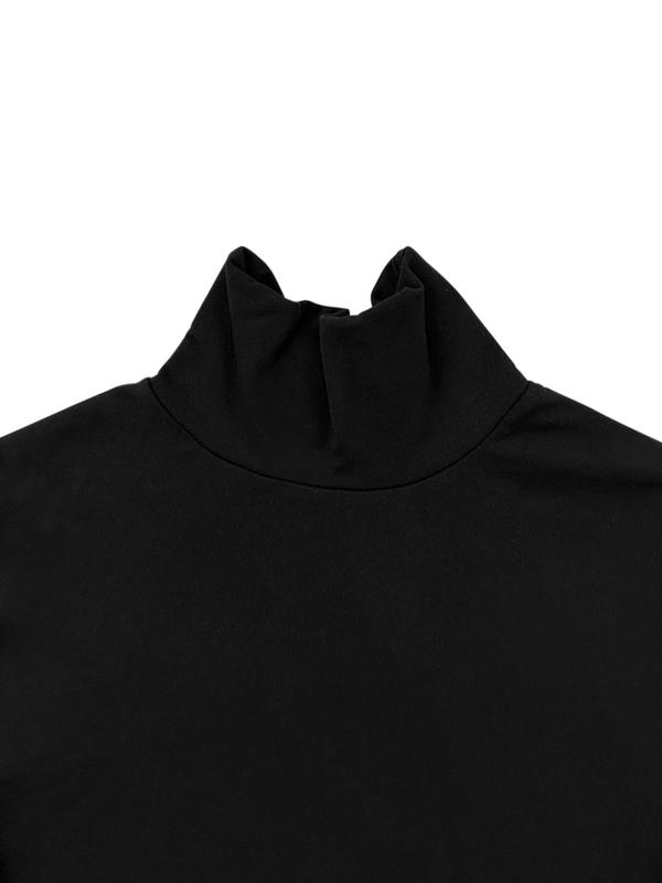 Women's Plain Thermal Lined High Neck Tee, Casual Long Sleeve T-shirt for Fall & Winter, Women's Clothing for Daily Wear