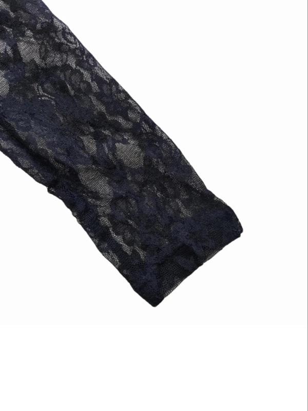 Women's Floral Lace Cut Out Back Sheer Crop Top, Sexy Long Sleeve Square Neck Top for Spring & Fall, Cropped Tees, T Shirts for Women, Women's Clothing for Daily Wear, Black Girl Outfits
