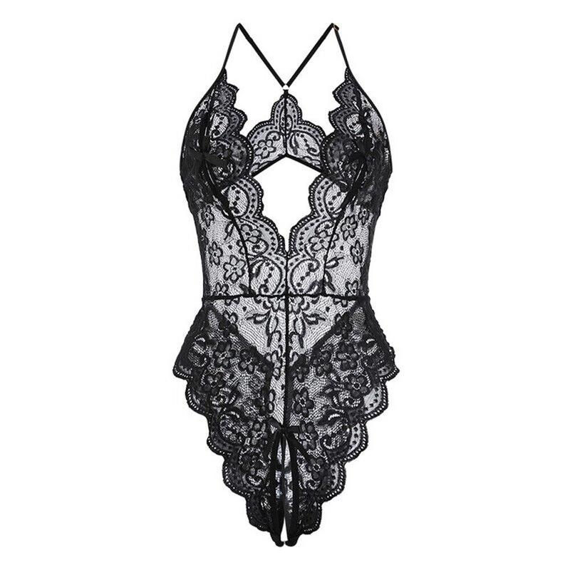 Women's Sexy Lingerie one piece women's heart ring backless deep V neck bodysuit summer lingeries S to XXL curvy nightwear Sleepwear Underwear Scallop Lace Dress sexy bodysuit Nightwear one piece Womenswear Lady
