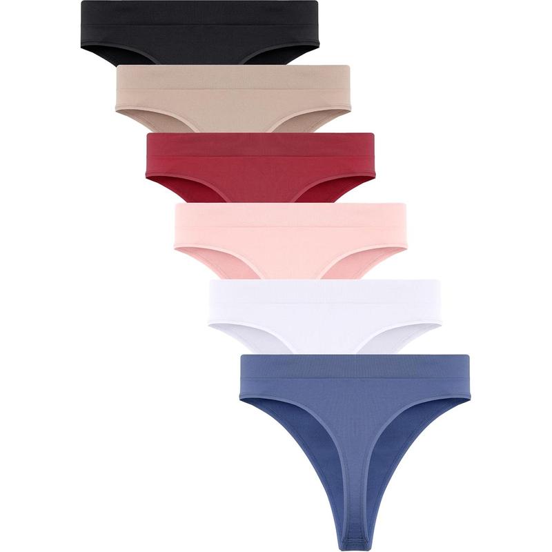 Womens Underwear Breathable Seamless Thongs 6 Pack Comfortable No Show High Waisted Thong Tangas Panties