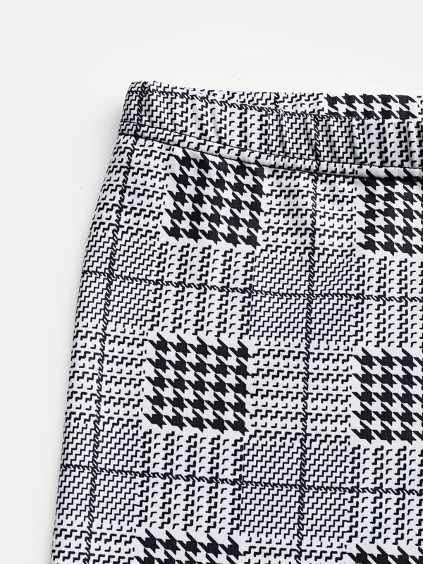 YOZY Women's Houndstooth & Plaid Print Elastic Waist Leggings, Casual Comfy Skinny Pants for Daily Wear, Ladies Bottoms for All Seasons