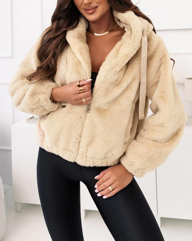 ChicMe Women's Fuzzy Zip Up Hoodie Jacket Fleece Thermal Winter Coats Womenswear Lightweight Outfits Tops Soft Lady zip hoodies zip jumper