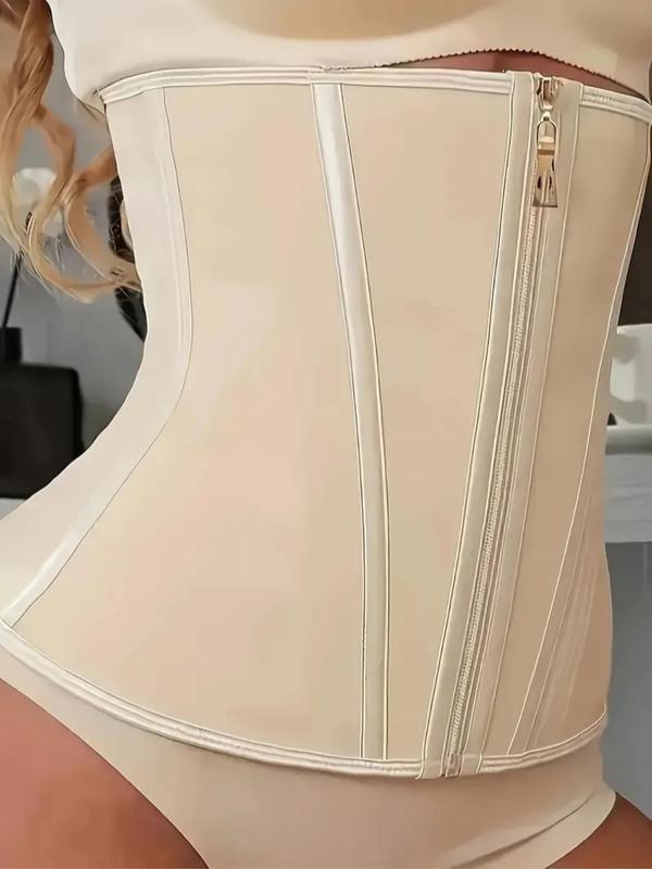Women's Solid Zipper Adjustable Hook & Eye Closure Waist Trainer, High Stretch Tummy Control Shaper, Waist Cincher for Women, Shapewear for Daily Wear