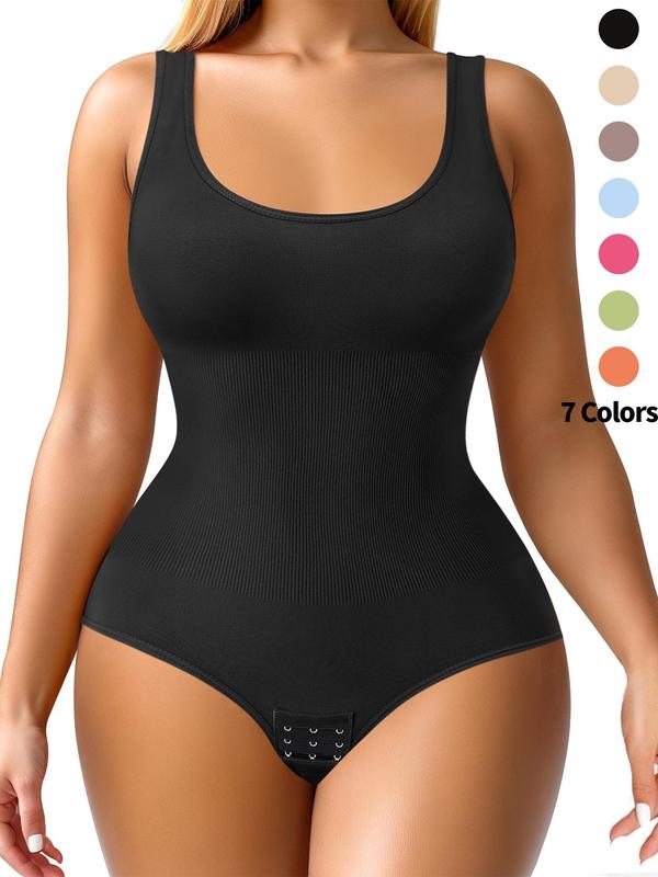 Women's Plain Round Neck Sleeveless Shapewear Bodysuit, Casual Basic Tummy Control Bodysuit, Ladies Shapewear for Fall, Fall Clothes 2024