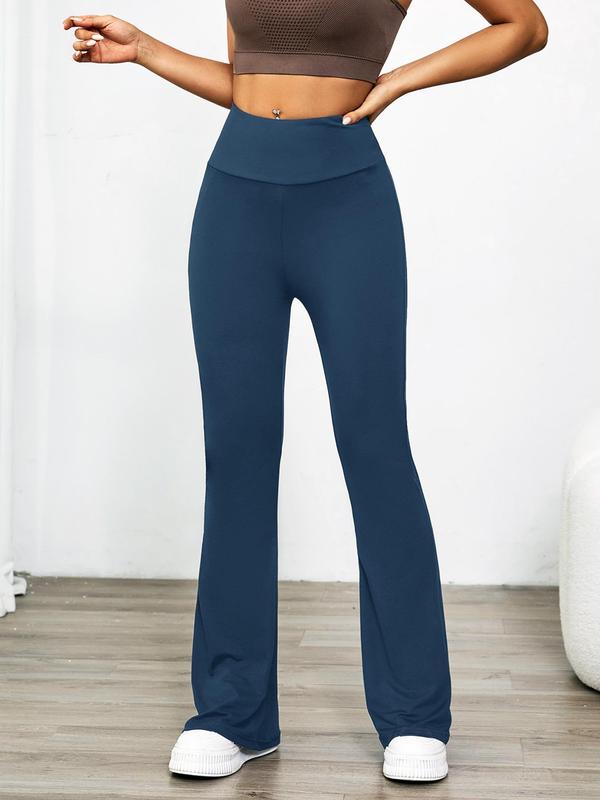 Women's Plain High Waist Rib Flares Leg Leggings, Summer Pants for Women, Comfy Breathable Back To School Bell Bottom Trousers for Summer Daily Wear