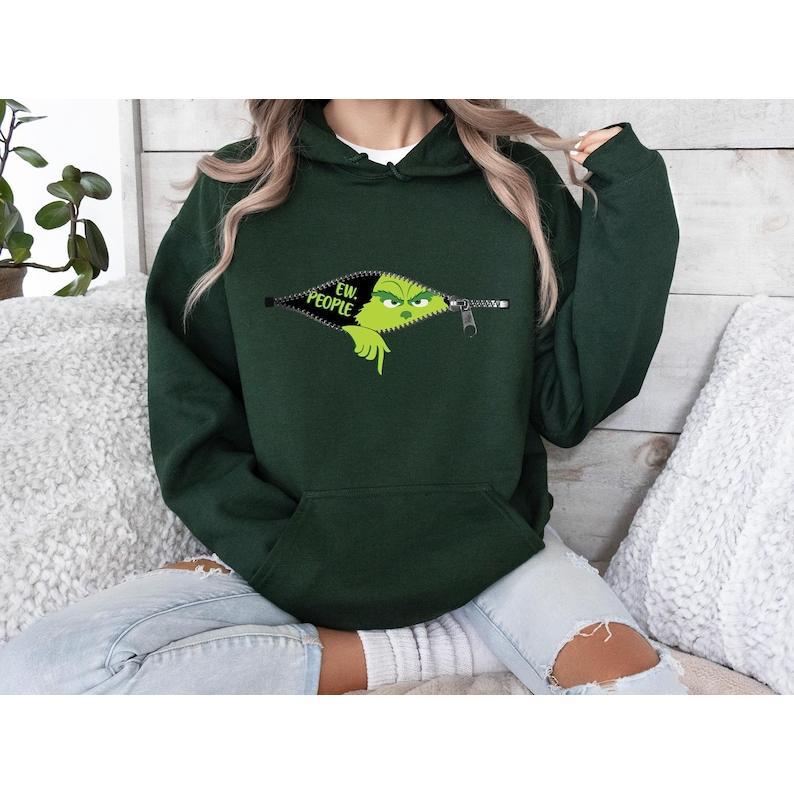 Grinchy Ew People Christmas Funny Hoodie - Sweatshirt - Tshirt, Grinchmas Tis The Season Shirt, Cotton, Grinchy Classic Character Cartoon Shirt