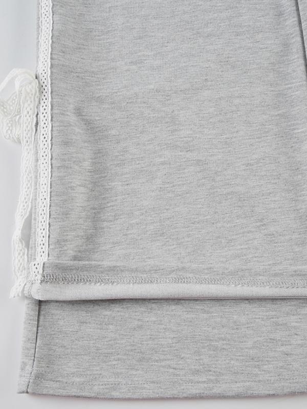 Womenswear Contrast Lace Bow Decor Side Stripe Pants, Street Minimalist Casual Frill Drawstring Waist Straight Leg Trousers for Daily Wear, Ladies Bottoms for All Seasons
