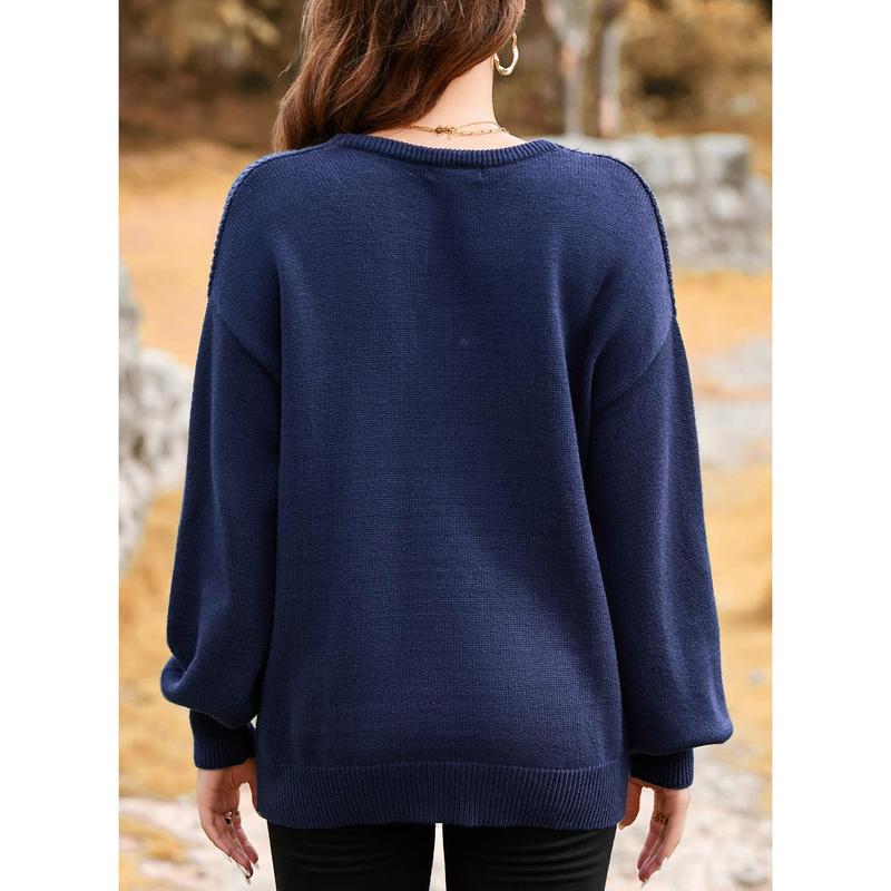 Dokotoo Women's Casual V Neck Sweaters Long Sleeve Pullover Sweater Knit Jumper Tops