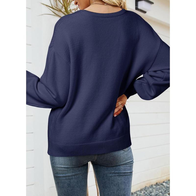 Dokotoo Women's Casual V Neck Sweaters Long Sleeve Pullover Sweater Knit Jumper Tops