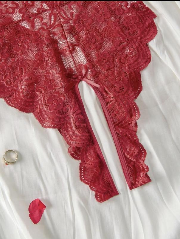 Women's Sexy Lingerie one piece women's heart ring backless deep V neck bodysuit summer lingeries S to XXL curvy nightwear Sleepwear Underwear Scallop Lace Dress sexy bodysuit Nightwear one piece Womenswear Lady