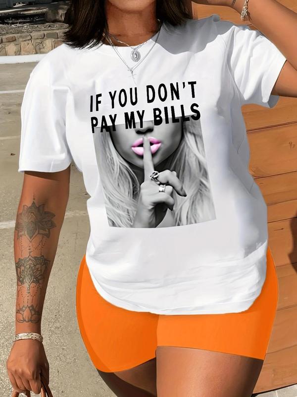 Women's Figure & Letter Print Short Sleeve Tee, Casual Round Neck Graphic T-Shirt, Graphic Tees, Ladies Clothes for Daily Wear, Back To School Clothes, Summer Outfits 2024 90S Clothes, Fall Outfits