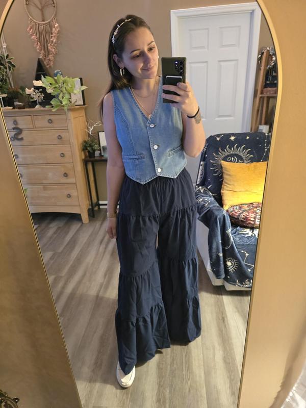 Goranbon Womens Denim Vest Sleeveless V Neck Button Down Jean Waistcoat Jacket Y2K Summer Crop Tops