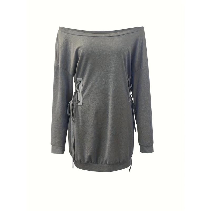 Off-Shoulder Drawstring Mini Dress, Long Sleeve Casual Women's Dress