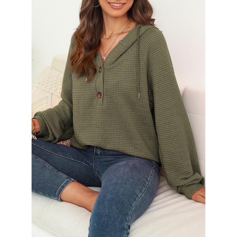 Dokotoo waffle sweatshirt for women Casual Fashion Knit Womenswear Essential Hoodie Piece Soft Style Ribbed Tops Minimalist Long Sleeve Comfort Basic
