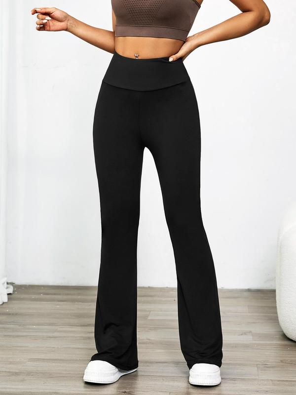 Women's Plain High Waist Rib Flares Leg Leggings, Summer Pants for Women, Comfy Breathable Back To School Bell Bottom Trousers for Summer Daily Wear