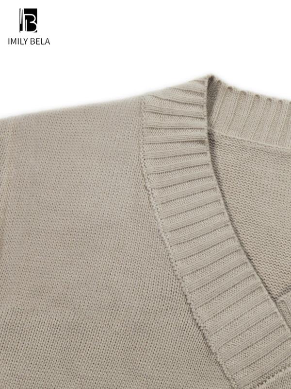 Basic Plain Wrap Drop Shoulder Sweater, Lady Minimalist Casual Comfort Long Sleeve V Neck Jumper Tops for Fall & Winter, Womenswear, Knitwear for Daily Life, Fall Clothing Women, Sweaters for Women, Winter Clothes Women