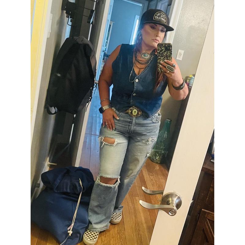 Goranbon Womens Denim Vest Sleeveless V Neck Button Down Jean Waistcoat Jacket Y2K Summer Crop Tops