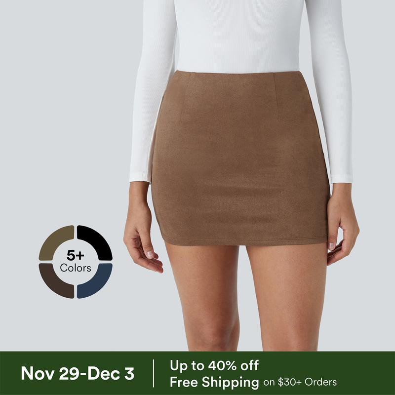 Halara High Waisted 2-in-1 Bodycon Suede Mini Casual Skirt