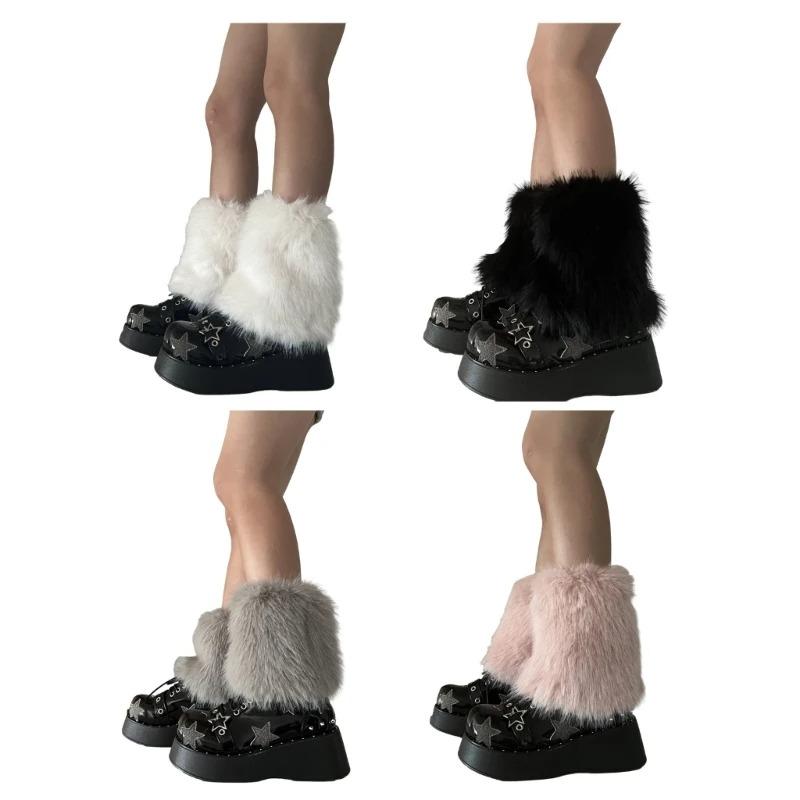 Women Furs Leg Warmer Winter Furry Long Boot Cuffs Fuzzy Shoe Cover Party Costume for Holiday Festival Performances Play