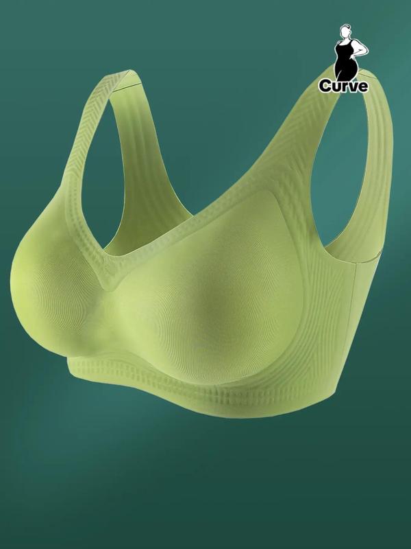 Plus Size Solid Sweetheart Neck Wireless Push Up Bra, Breathable Comfortable Lingerie Top For Daily Wear, Women's Plus Size Underwear For All Seasons