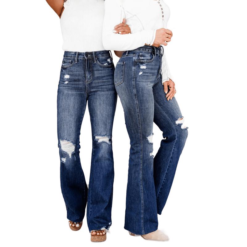 Judy Blue Shake it Off Dark Wash High Rise Tummy Control Destroyed Knee Raw Hem Flare Jeans