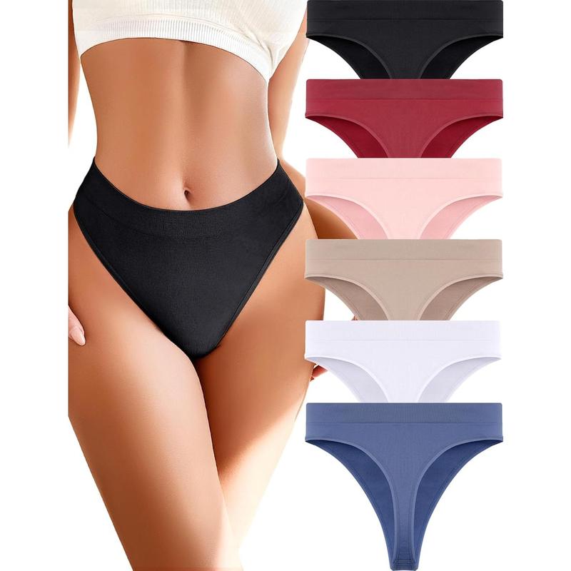 Womens Underwear Breathable Seamless Thongs 6 Pack Comfortable No Show High Waisted Thong Tangas Panties