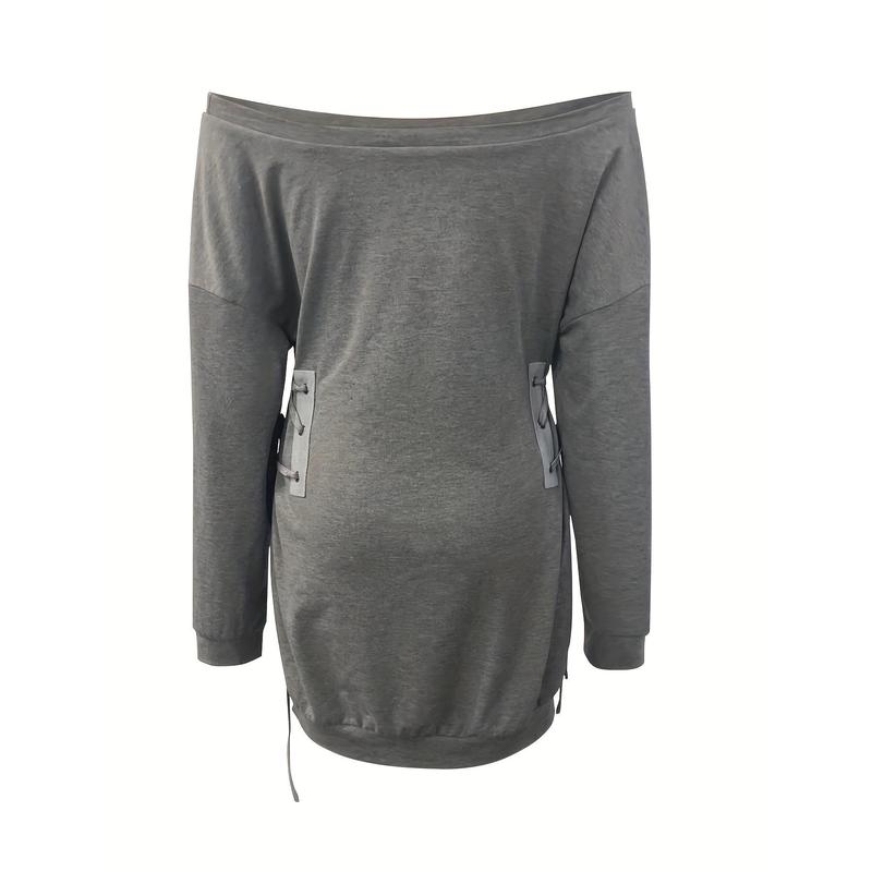 Off-Shoulder Drawstring Mini Dress, Long Sleeve Casual Women's Dress