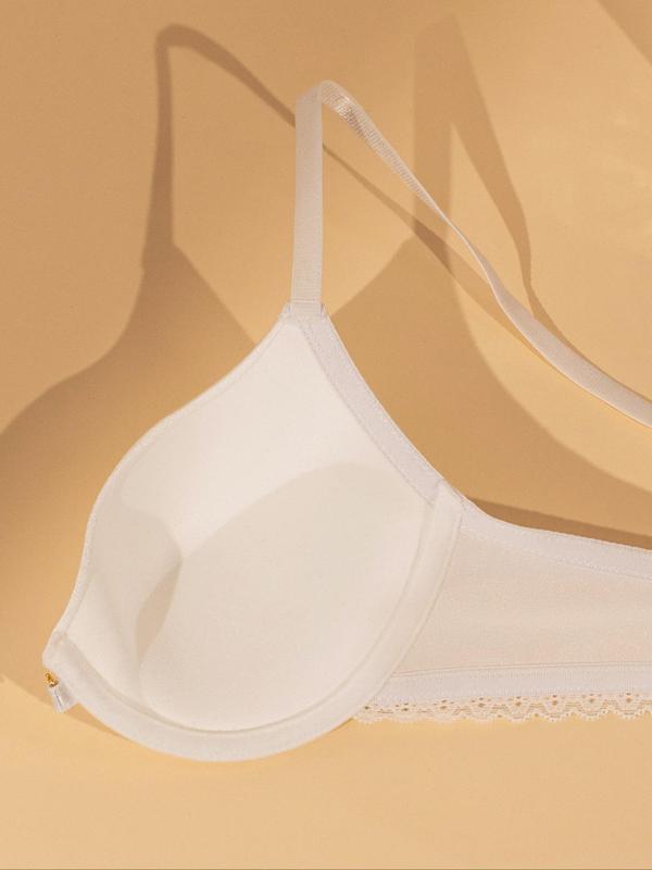 Women's Solid Color Contrast Lace Push Up Bra, Casual Comfortable Breathable Adjustable Strap Underwire Bra, Lingerie for All Seasons