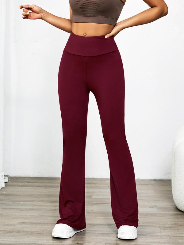 Women's Plain High Waist Rib Flares Leg Leggings, Summer Pants for Women, Comfy Breathable Back To School Bell Bottom Trousers for Summer Daily Wear