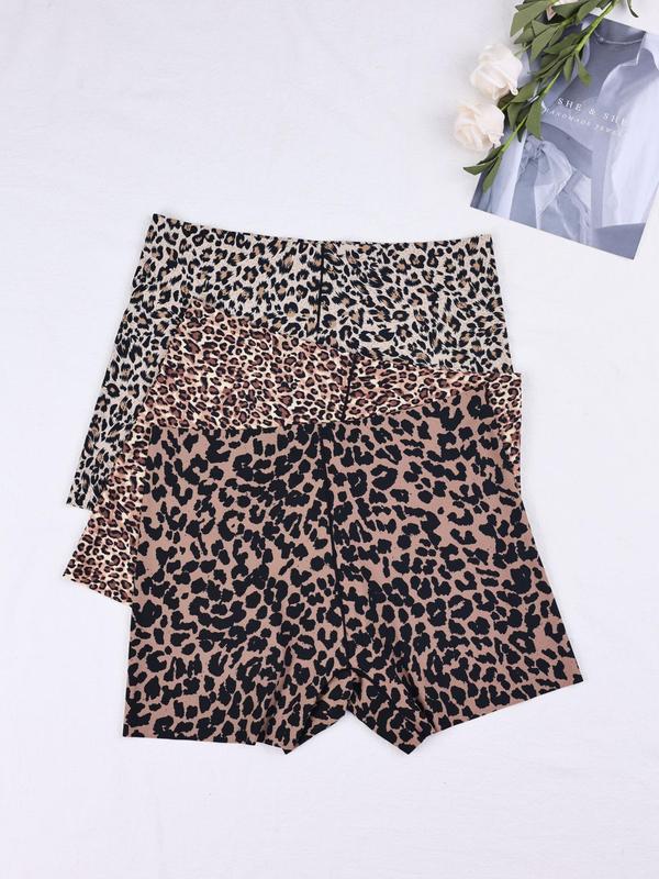 LGBTQ+ Women's 3pcs Leopard Print Boyshorts, Seamless Comfy Breathable High Stretch Panty for All Seasons, Women's Knickers for Daily Wear