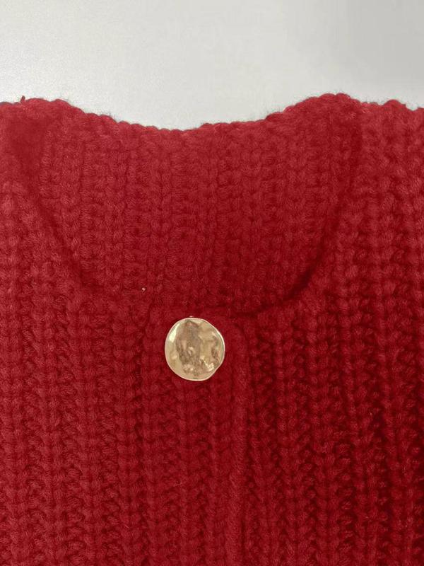 Women's Plain Button Front Pocket Sweater Vest, Casual Sleeveless Round Neck Knitwear for Fall & Winter, Fashion Ladies' Knit Clothing for Daily Wear