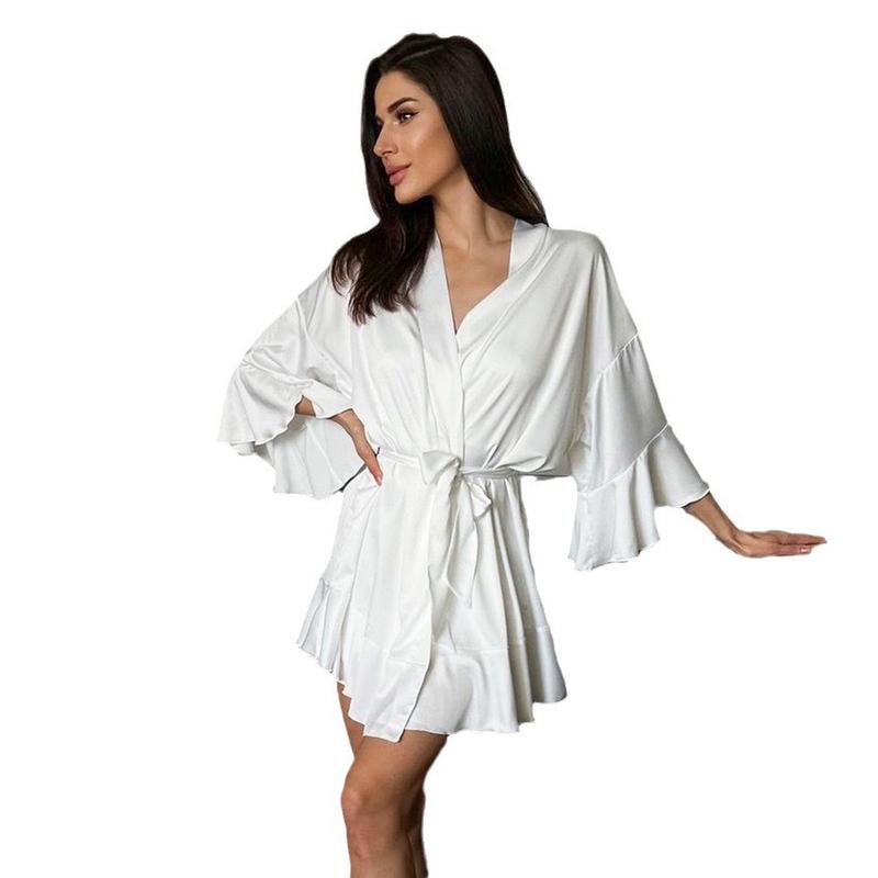 Dress Robe Bathrobe Sexy Deep V Suitable for Daily Wear Satin Lace Artificial Silk Home Wear
