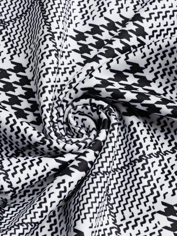 YOZY Women's Houndstooth & Plaid Print Elastic Waist Leggings, Casual Comfy Skinny Pants for Daily Wear, Ladies Bottoms for All Seasons