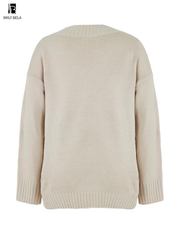 Basic Plain Wrap Drop Shoulder Sweater, Lady Minimalist Casual Comfort Long Sleeve V Neck Jumper Tops for Fall & Winter, Womenswear, Knitwear for Daily Life, Fall Clothing Women, Sweaters for Women, Winter Clothes Women