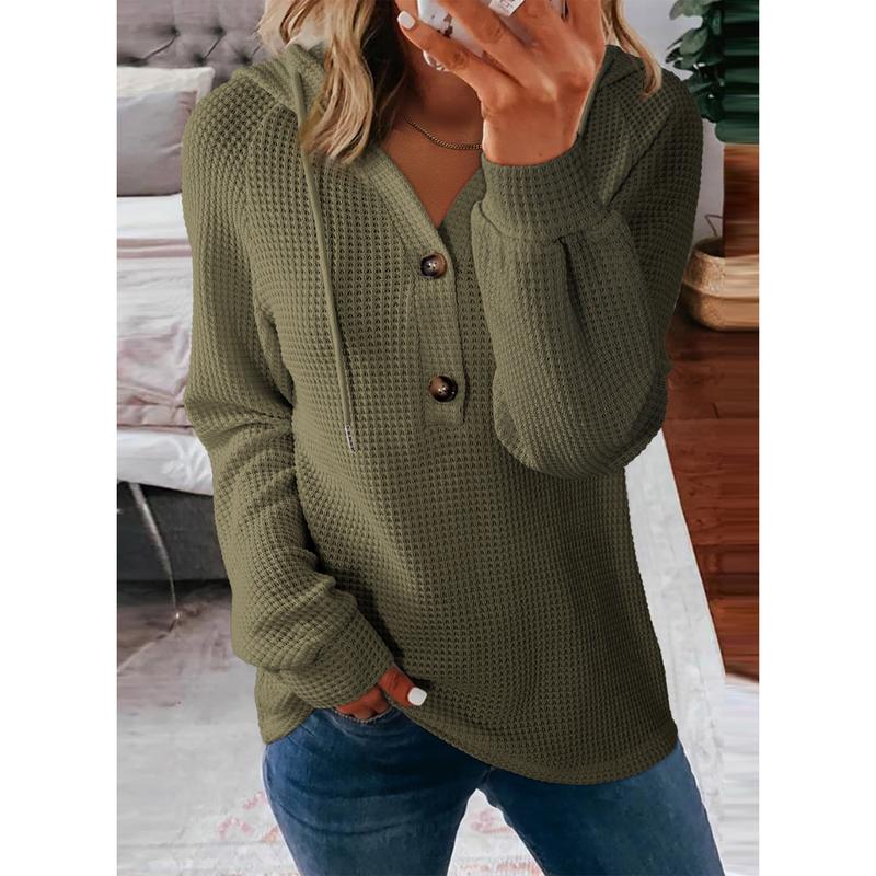 Dokotoo waffle sweatshirt for women Casual Fashion Knit Womenswear Essential Hoodie Piece Soft Style Ribbed Tops Minimalist Long Sleeve Comfort Basic