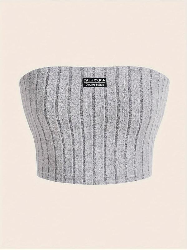 Women's Letter Patched Crop Tube Top, Casual Strapless Cropped Top for Summer, Fashion Women's Top for Daily Wear