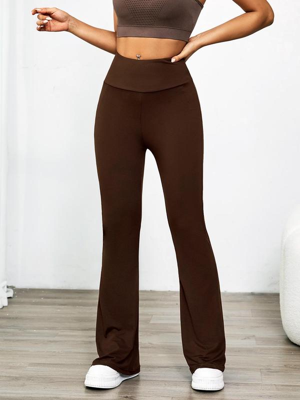 Women's Plain High Waist Rib Flares Leg Leggings, Summer Pants for Women, Comfy Breathable Back To School Bell Bottom Trousers for Summer Daily Wear