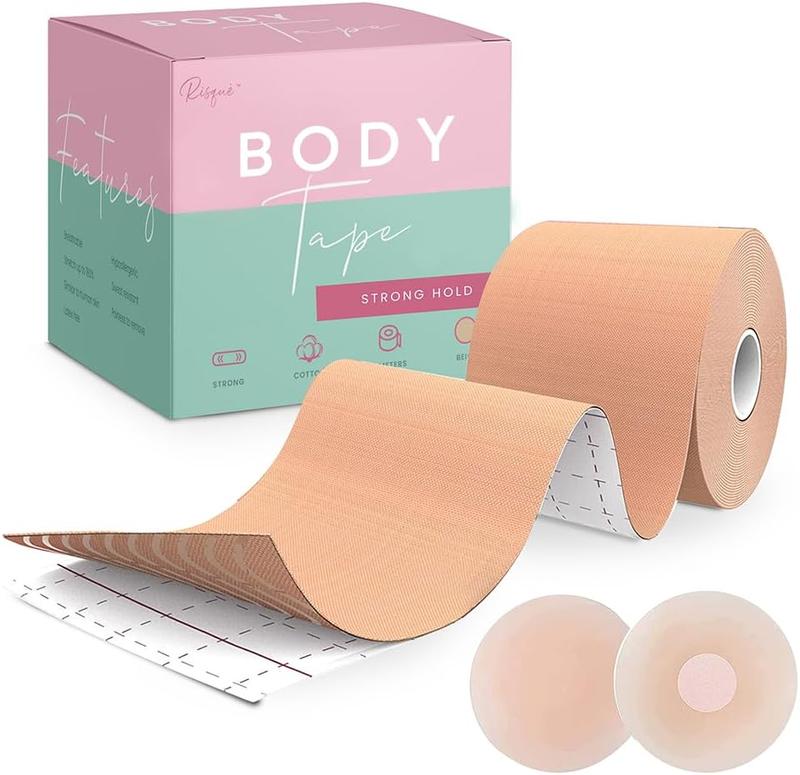 Boob Body Tape for Breast Lift | FREE pair of Nipple Covers | Body Tape for Push up & Shape | Works Great with Sticky Bra Backless Bra or Strapless Bra | Waterproof Sweat-Proof Bob Tape