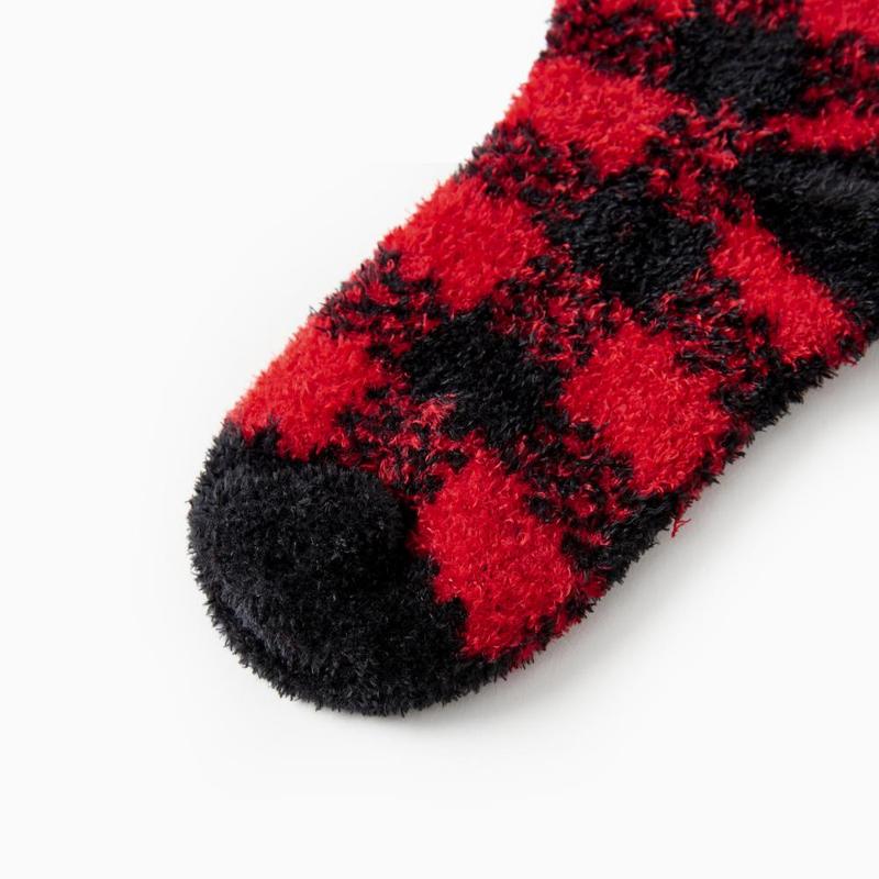PatPat Christmas Socks Furry Red&Black Plaid Matching for the Whole Family