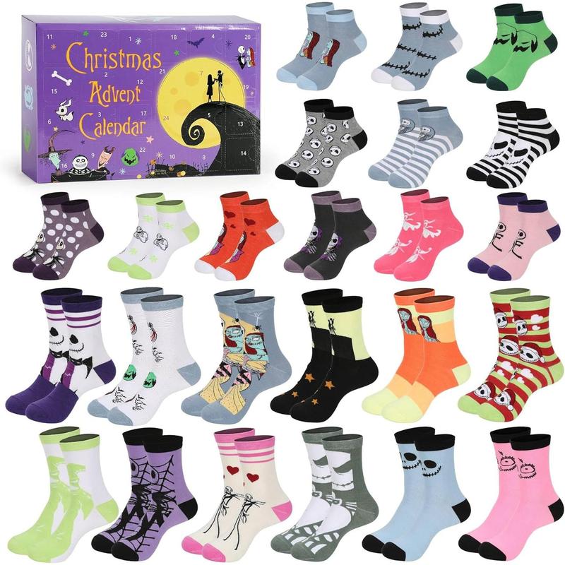Halloween Christmas Advent Calendar 2024, 24-Day Countdown Calendar Includes 24 Pairs of  Themed Socks for Women Men Fans Before Christmas Holiday Party Favors