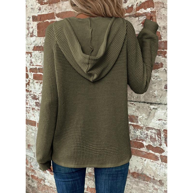Dokotoo waffle sweatshirt for women Casual Fashion Knit Womenswear Essential Hoodie Piece Soft Style Ribbed Tops Minimalist Long Sleeve Comfort Basic
