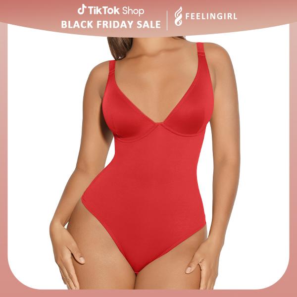 FeelinGirl Women V Neck Bodysuit Thong Tummy Control Shapewear Basic Fabric4 Fashion Womenswear