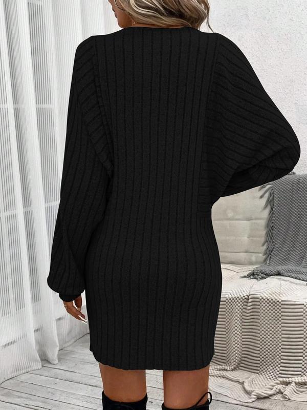 Women's Plain Batwing Sleeve Bodycon Dress, Casual Long Sleeve Round Neck Short Dress for Fall, Women's Clothes for Daily Wear, Fall Outfits 2024