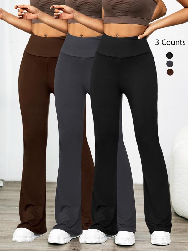 Women's Plain High Waist Rib Flares Leg Leggings, Summer Pants for Women, Comfy Breathable Back To School Bell Bottom Trousers for Summer Daily Wear