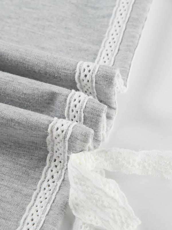 Womenswear Contrast Lace Bow Decor Side Stripe Pants, Street Minimalist Casual Frill Drawstring Waist Straight Leg Trousers for Daily Wear, Ladies Bottoms for All Seasons