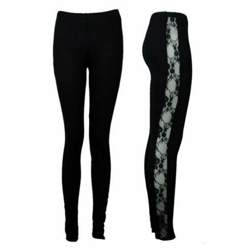 Women Ladies Girls Plus Size Female Holllow Off Lace Leggings, Sexy High Waist Bandage Pants Black Lace Splicing Bottoms for Indoor or Outdoor Sports