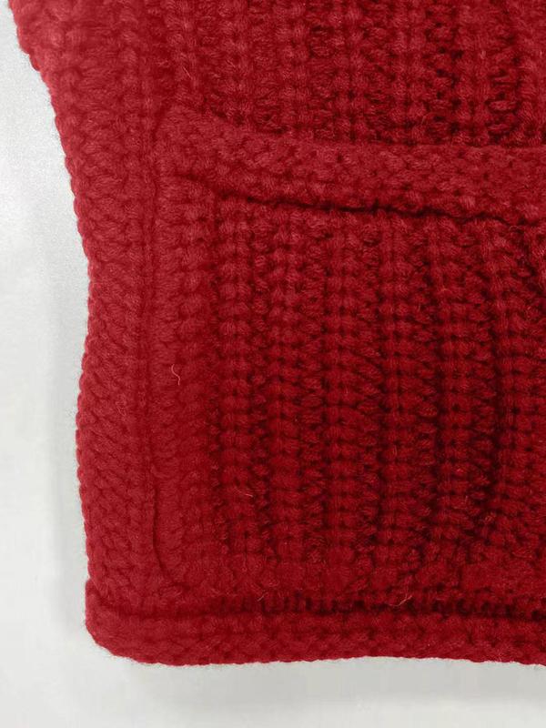 Women's Plain Button Front Pocket Sweater Vest, Casual Sleeveless Round Neck Knitwear for Fall & Winter, Fashion Ladies' Knit Clothing for Daily Wear