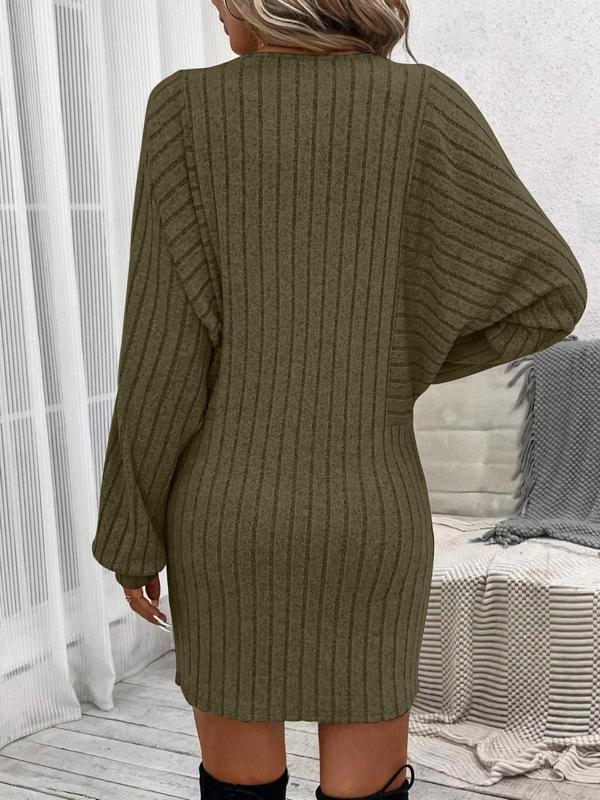 Women's Plain Batwing Sleeve Bodycon Dress, Casual Long Sleeve Round Neck Short Dress for Fall, Women's Clothes for Daily Wear, Fall Outfits 2024