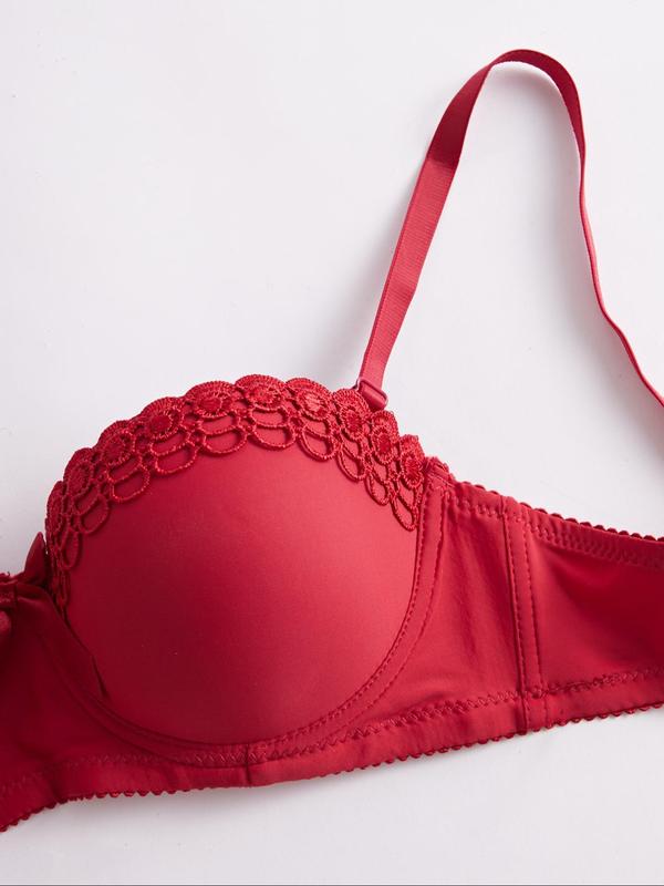Women's Plain Contrast Lace Push Up Bra, Adjustable Strap Underwire Bra, Soft Comfortable Breathable Lingerie Underwear Sets for All Seasons